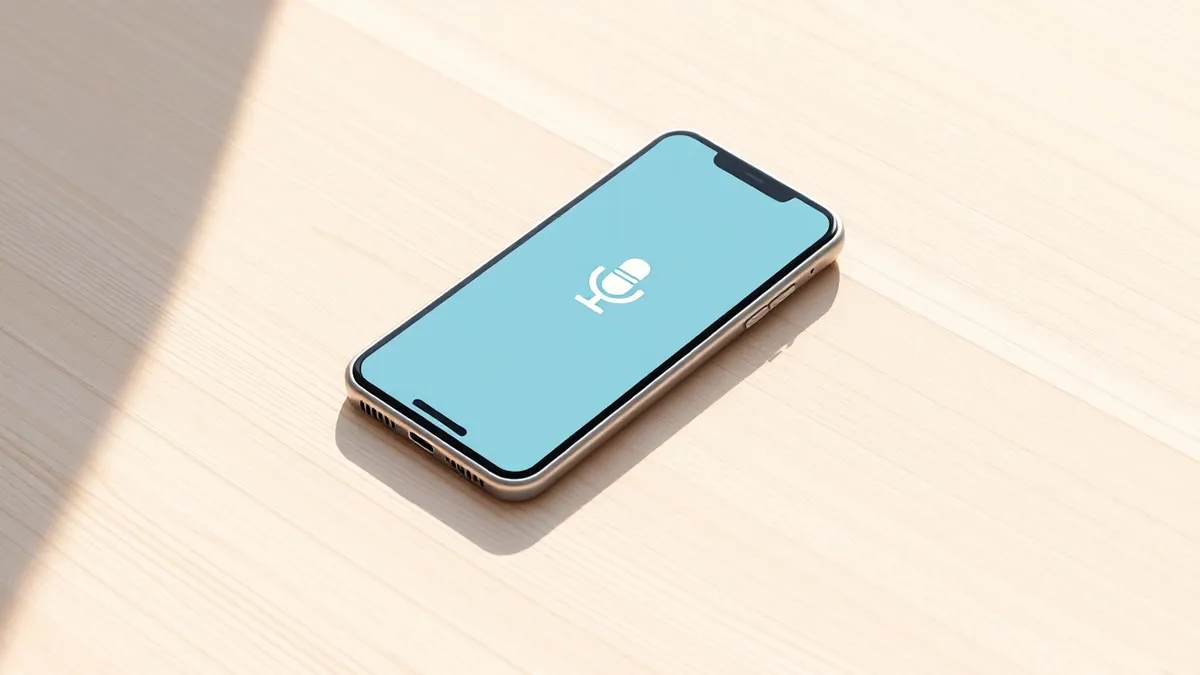 Illustration: A silver smartphone rests on a clean wooden desk.