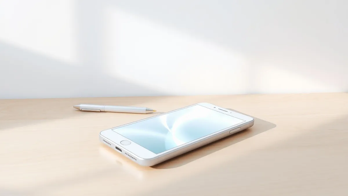 Illustration: A white smartphone rests on a clean wooden counter.