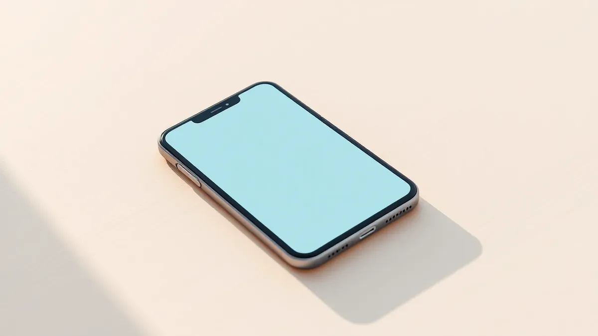 Illustration: A generic smartphone rests on a clean wooden desk, its screen displaying a simple note-taking interface with abstract blue and yellow geometric icons.