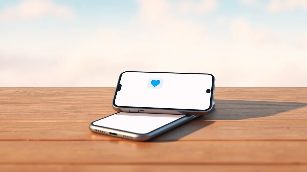 Illustration: A smartphone rests on a wooden table, its screen displaying a chat interface with a single message bubble highlighted by a subtle blue shield icon.