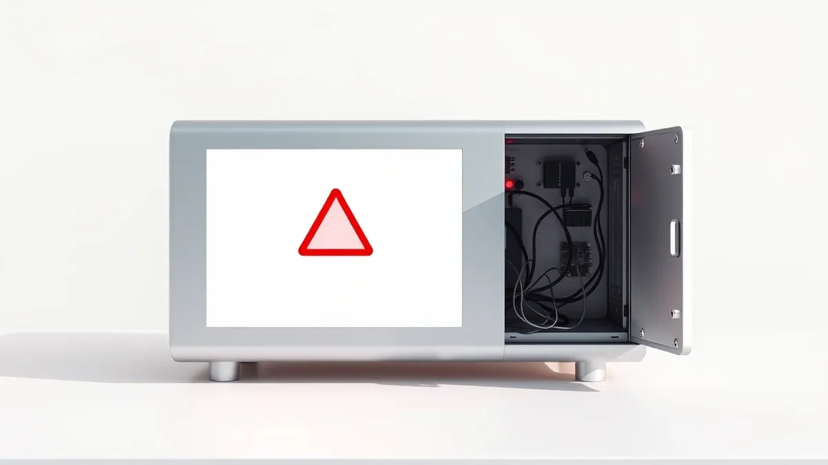 Illustration: A sleek silver security appliance sits on a plain white desk.