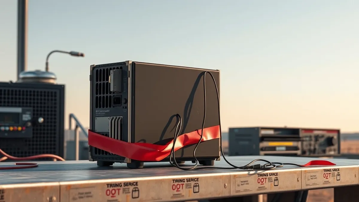 Illustration: A rugged industrial drive controller sits on a metal workbench.