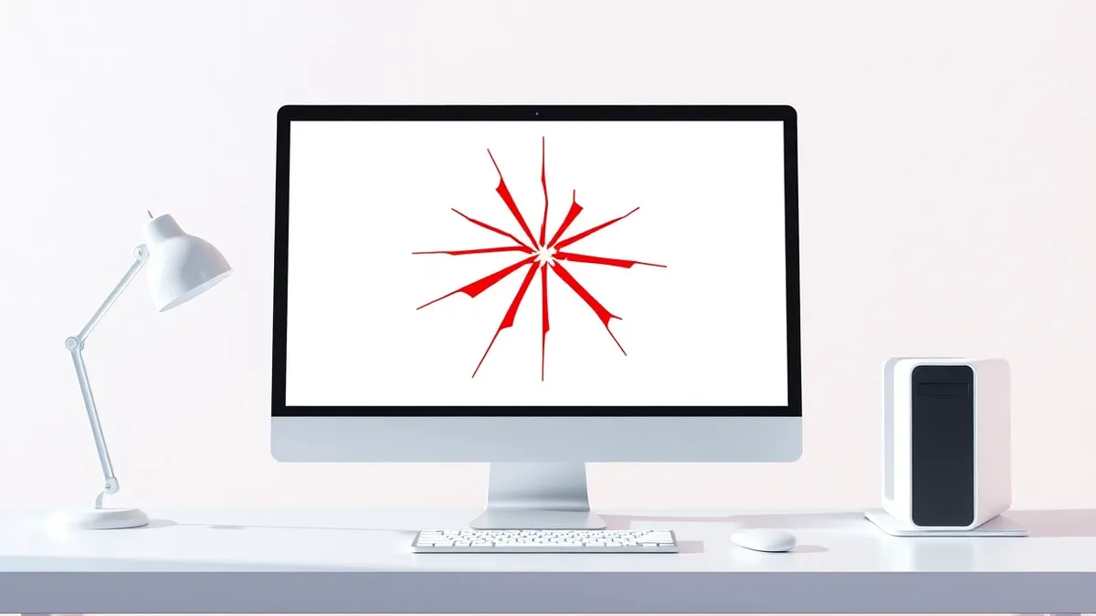 Illustration: A sleek, white desktop computer sits on a minimalist desk, its monitor displaying a blank browser window.
