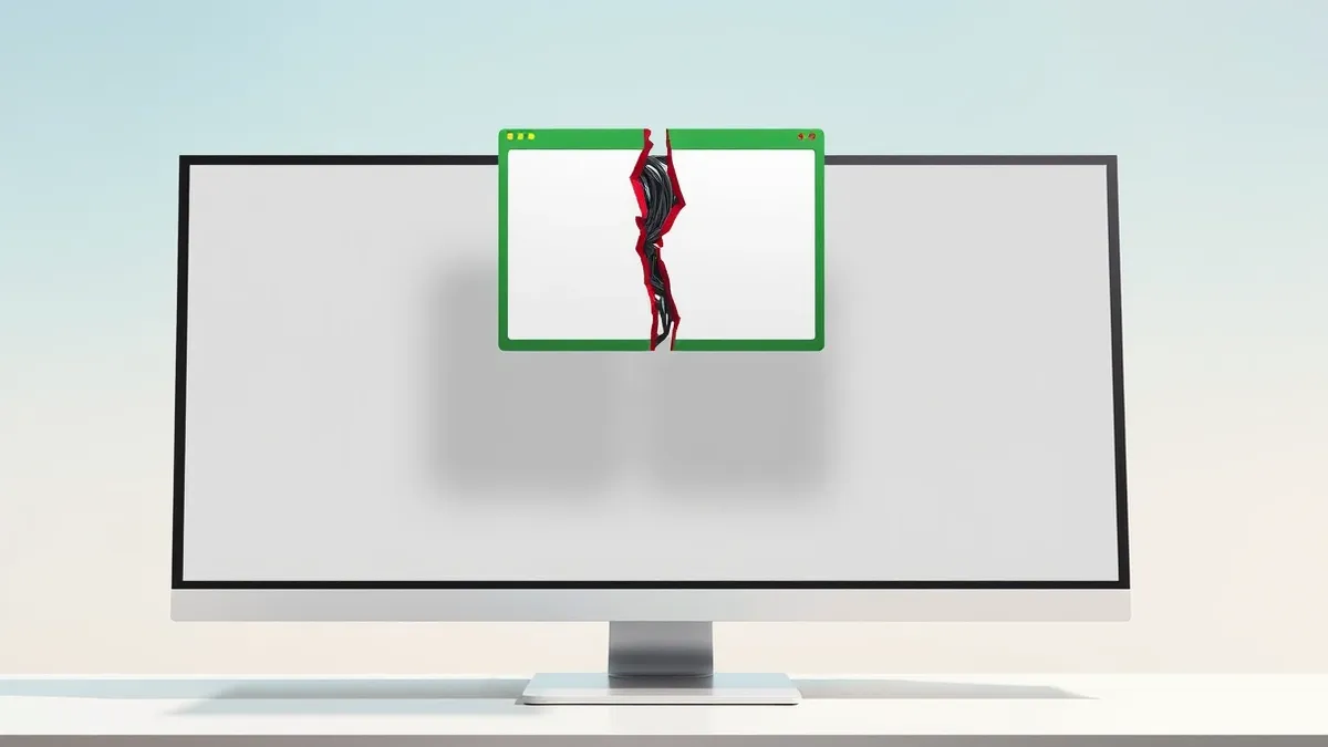 Illustration: A small green pop-up window floats above a blank white web page on a computer monitor.