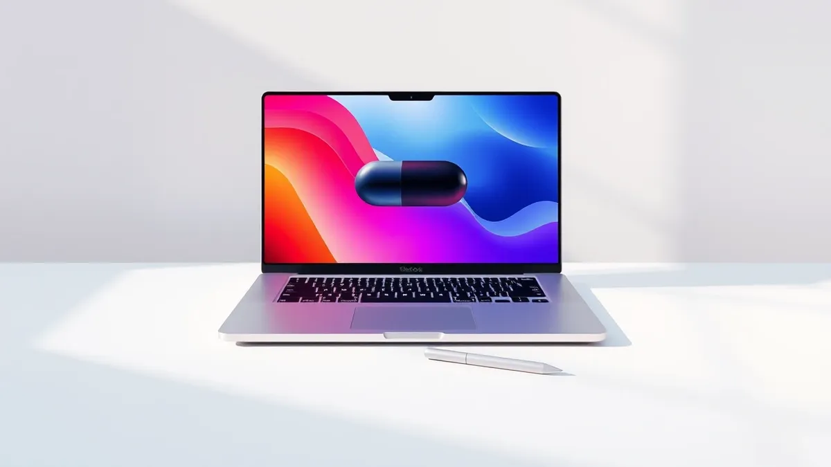 Illustration: A sleek silver laptop sits on a clean white desk.
