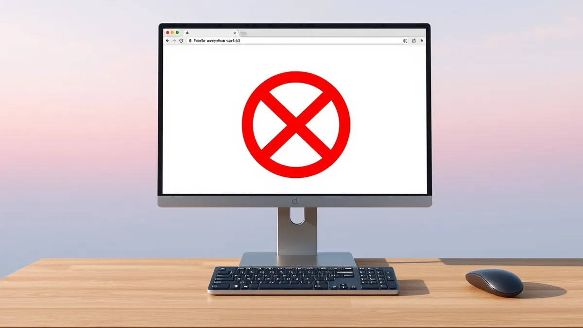 Illustration: A modern desktop monitor displays a web browser window with an empty white page.