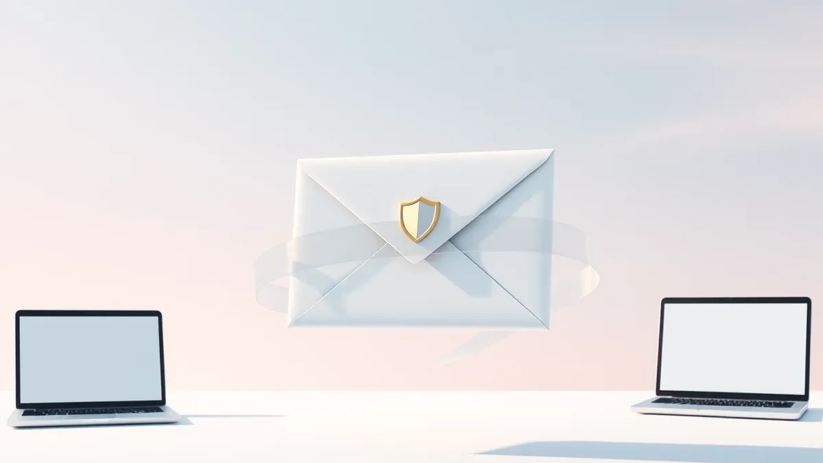 Illustration: A white envelope with a small shield emblem floats in the air.