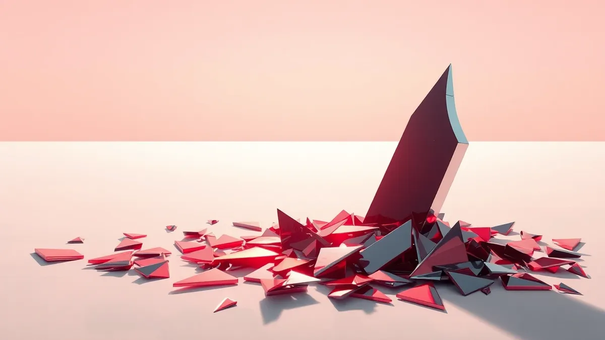 Illustration: A cracked glass pane floats above a scattered pile of sharp, metallic shards.