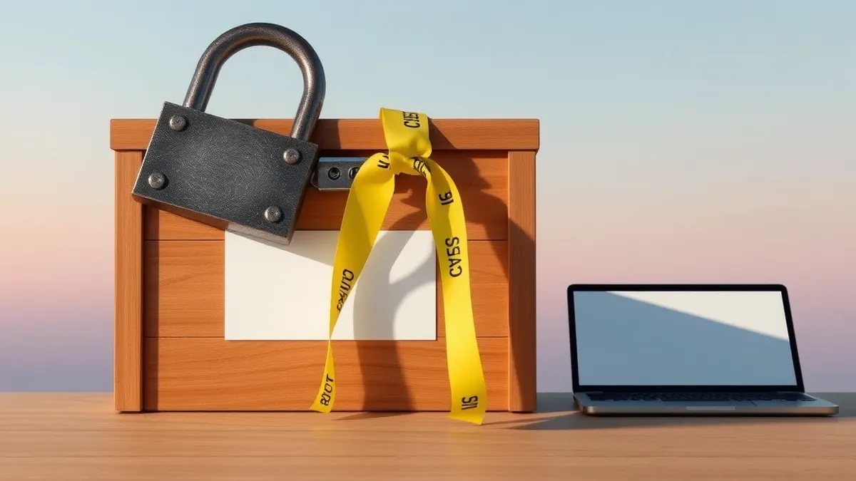 Illustration: A heavy iron security lock rests on a closed wooden ballot box.