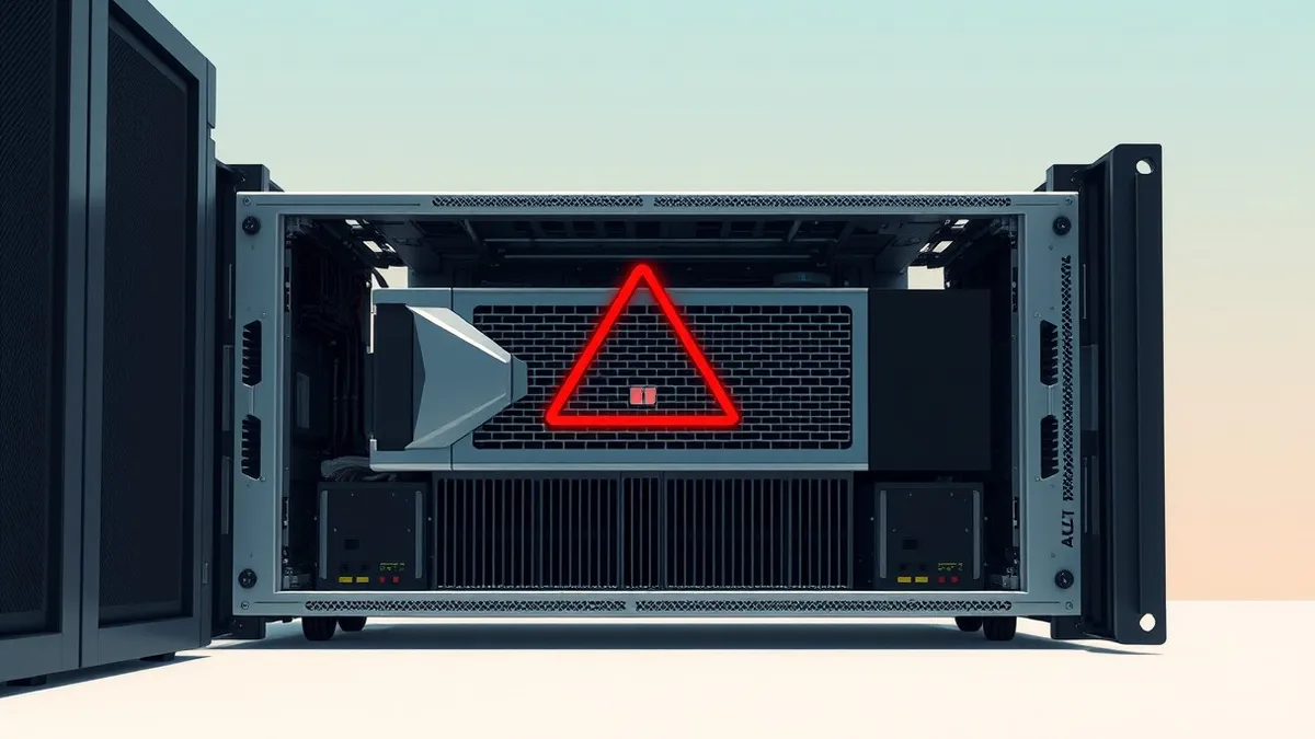 Illustration: A sleek, metallic server blade sits inside an open rack chassis.