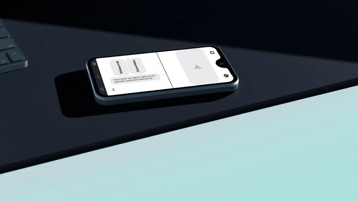 Illustration: A sleek smartphone rests on a dark desk, its screen divided into two distinct sections by a subtle vertical line.
