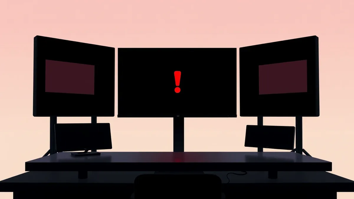 Illustration: A dark television editing suite sits silent and empty.