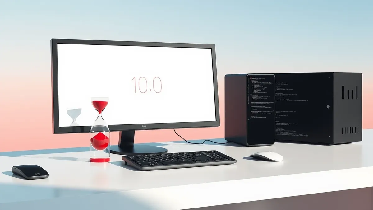 Illustration: A sleek black terminal sits on a clean white desk.