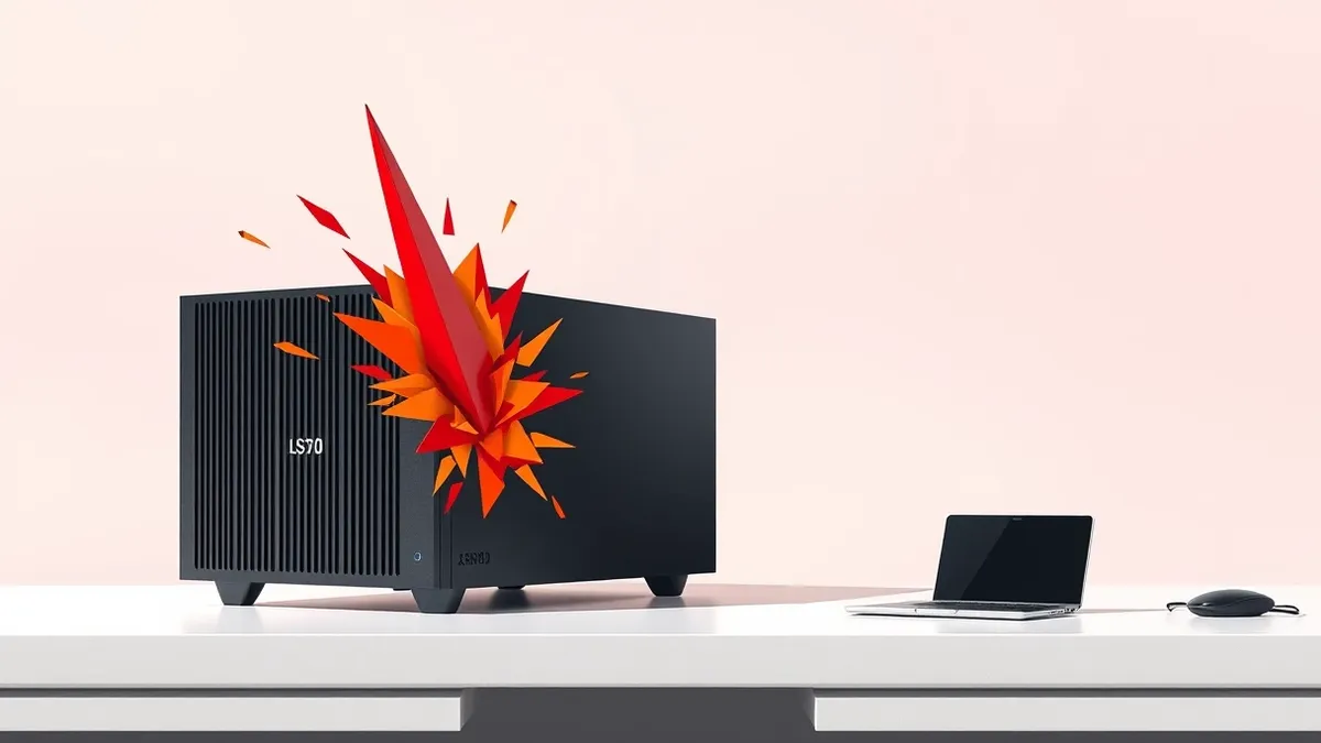 Illustration: A sleek black network appliance sits on a white desk.