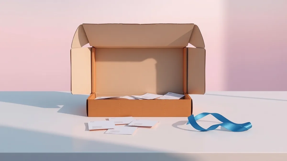 Illustration: A modern medical device packaging box sits open on a sterile white countertop.