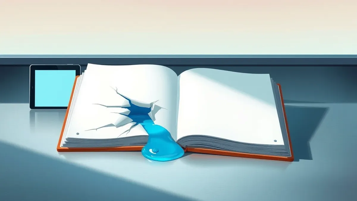 Illustration: A white laboratory notebook lies open on a sterile metal table.