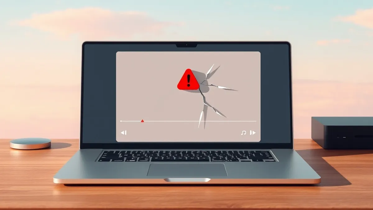 Illustration: A sleek silver laptop sits open on a wooden desk.