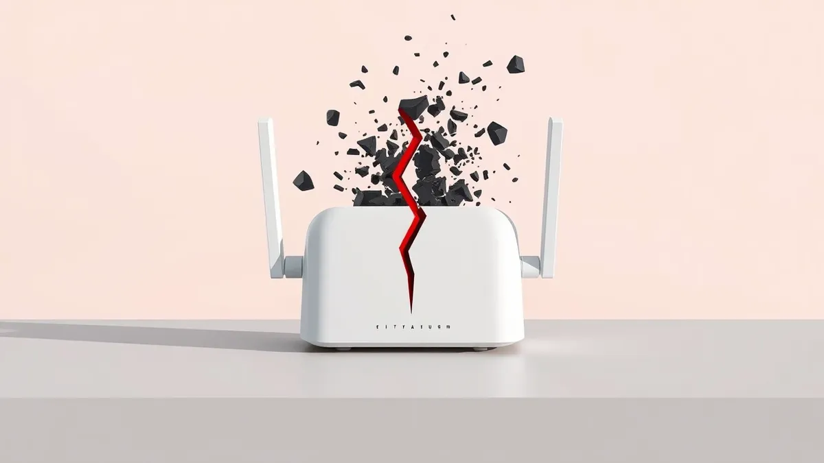 Illustration: A white Wi-Fi router sits on a plain table.