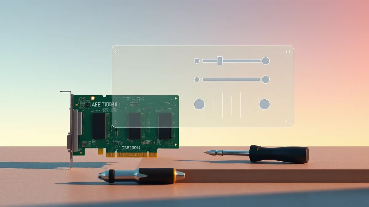 Illustration: A green graphics card rests on a workbench beside a small screwdriver.