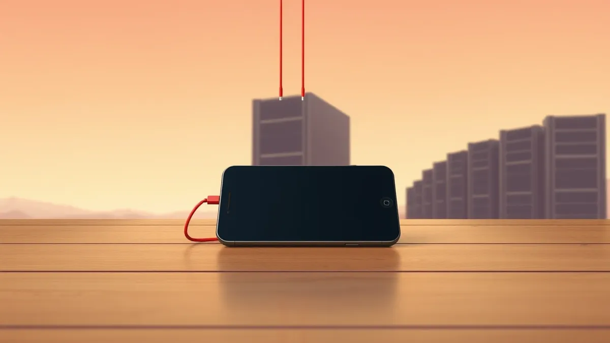 Illustration: A smartphone rests on a wooden table with its screen dark and inactive.