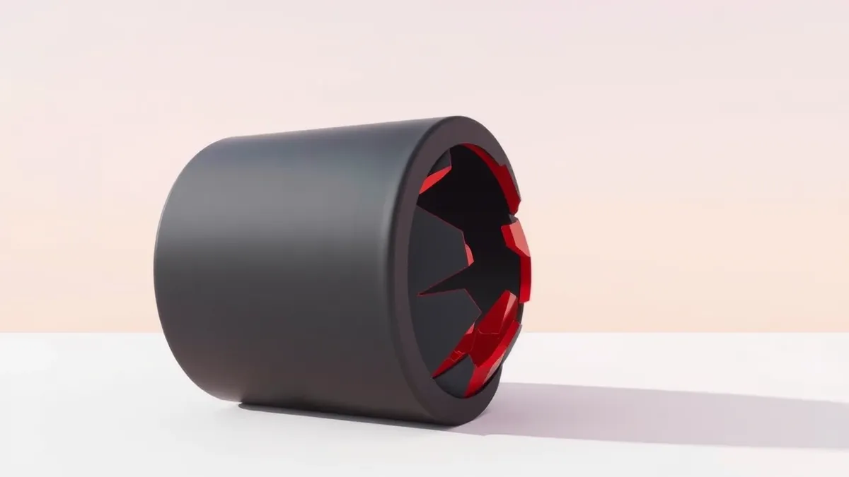 Illustration: A sleek, matte-black cylinder representing the Apache CouchDB database sits isolated on a stark white surface.
