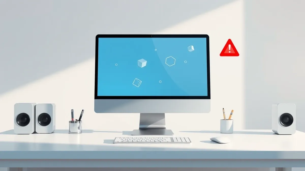 Illustration: A sleek silver desktop computer sits on a clean white desk.