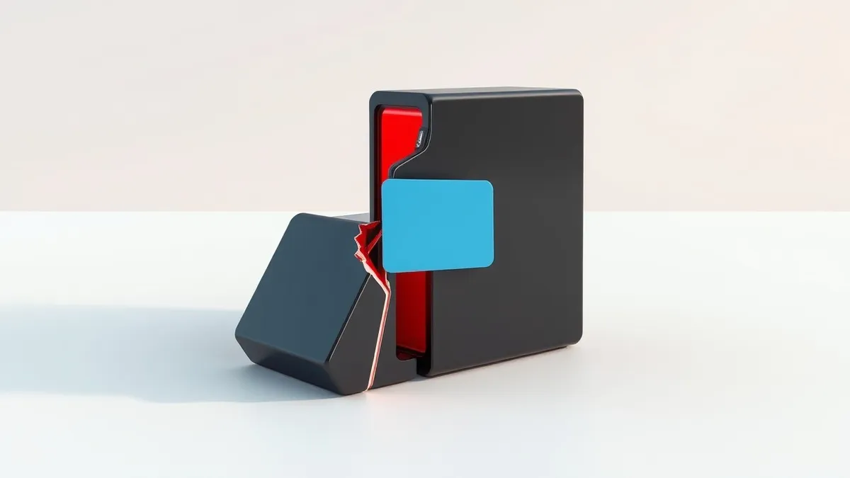 Illustration: A sleek black cloud storage drive sits isolated on a clean white surface.