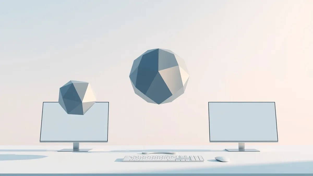 Illustration: A minimalist desktop interface displays three distinct abstract geometric shapes representing different artificial intelligence agents.