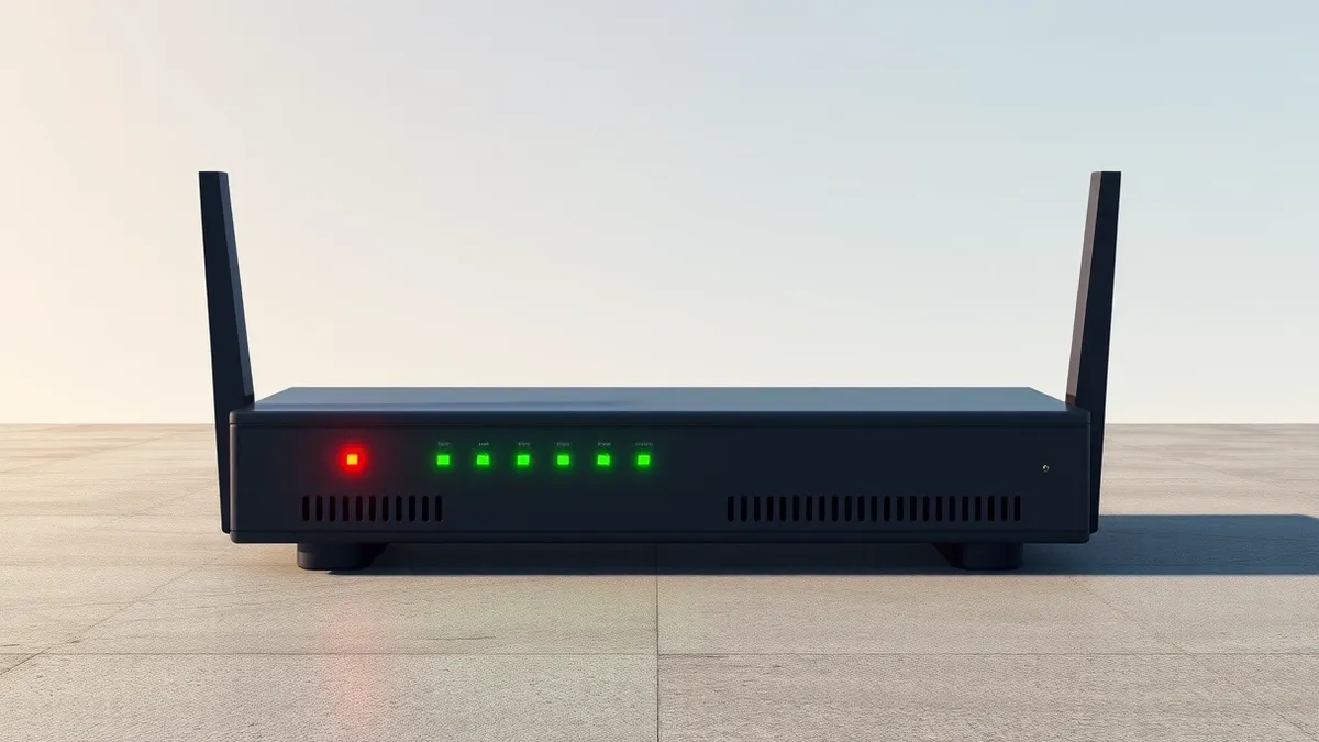 Illustration: A rugged black network router sits on a concrete floor.