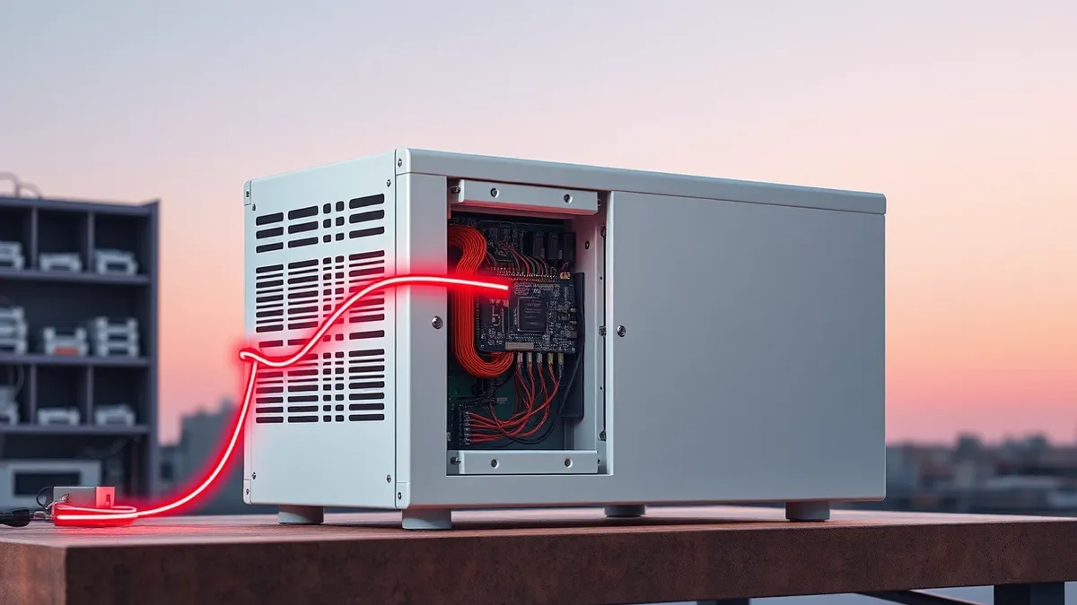 Illustration: A white refrigeration controller unit sits on a workbench with its casing removed to expose the internal circuit board.