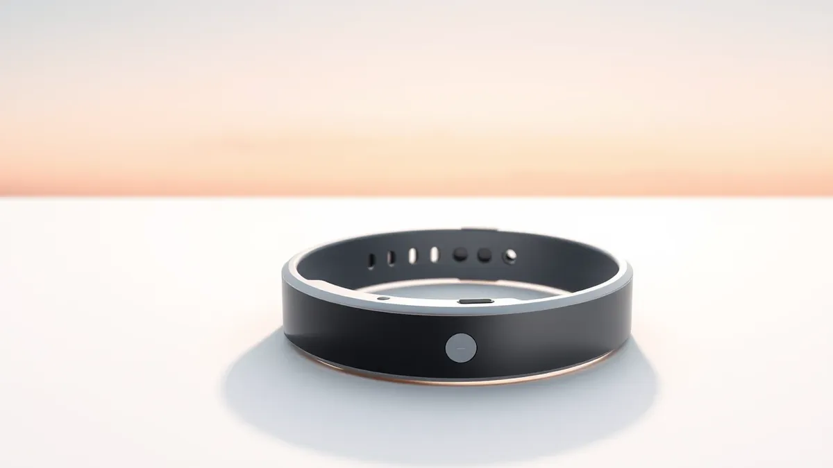 Illustration: A sleek, screenless fitness band rests on a clean white surface.
