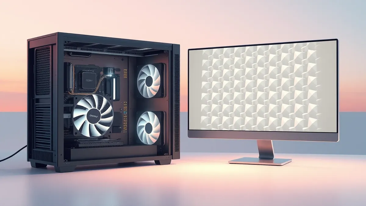 Illustration: A modest desktop graphics card sits inside an open computer case.