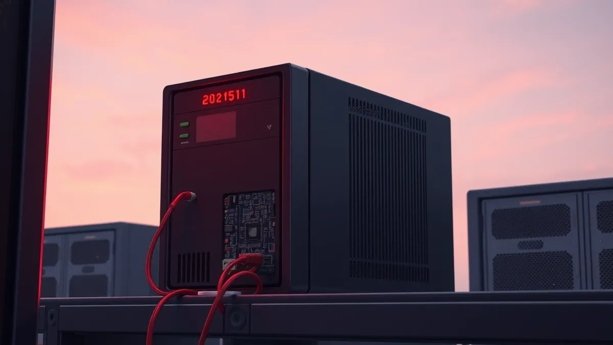 Illustration: A sleek black web application firewall appliance sits on a server shelf with its front panel lights flickering erratically.
