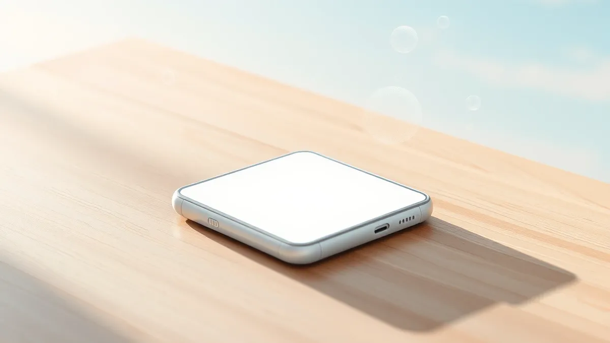 Illustration: A white smartphone rests on a clean wooden surface.