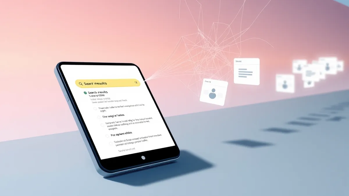 Illustration: A sleek smartphone displays a search results page with a highlighted link that glows ominously.