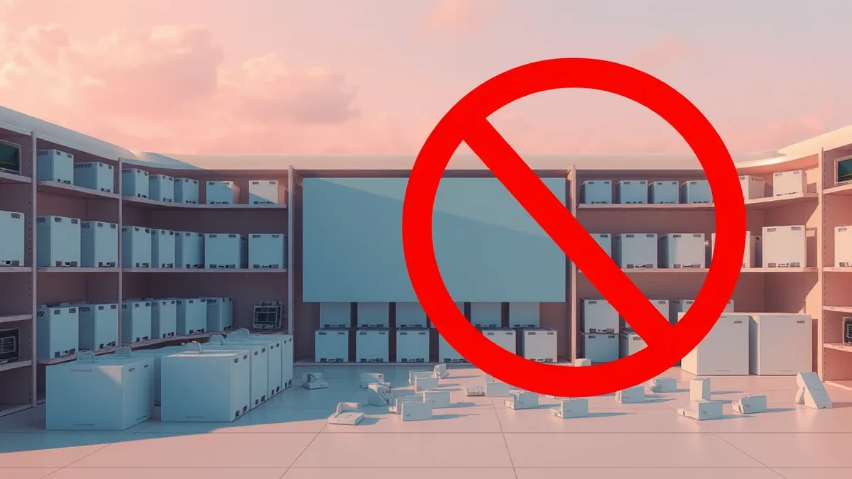 Illustration: A cluttered digital storefront displays rows of blank phishing kit boxes and cloud server units.