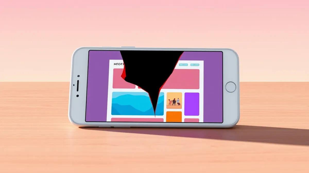 Illustration: A sleek white smartphone rests on a clean wooden desk, its screen displaying a vibrant mobile website layout.