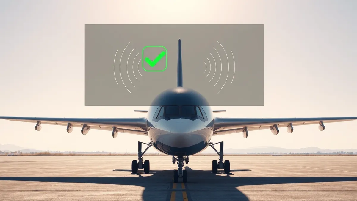 Illustration: A sleek commercial airplane sits on a tarmac under bright sunlight.