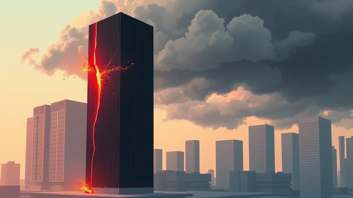 Illustration: A sleek black office tower sits alone in a cityscape.