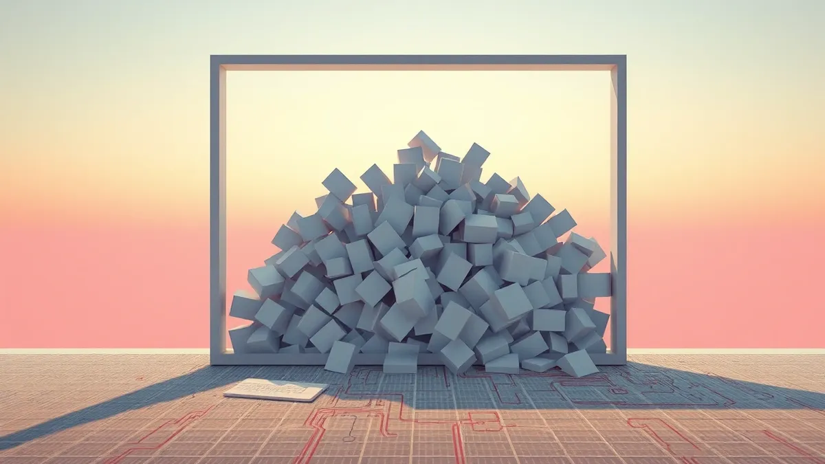 Illustration: A translucent window displays fragmented memory blocks.