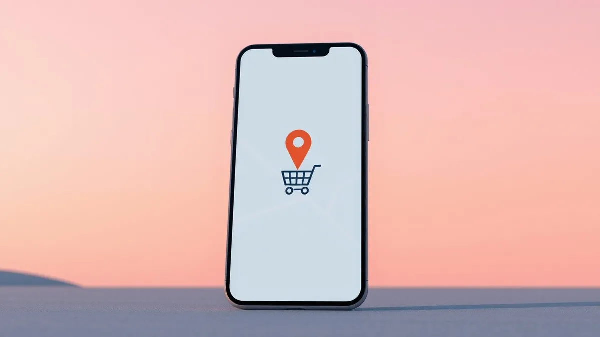 Illustration: A smartphone displays a blank map interface with a single location pin and a generic restaurant icon.