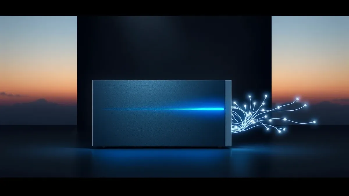 Illustration: A sleek silver server blade sits in a dark room, its front panel showing a single pulsing blue light that flickers rapidly.