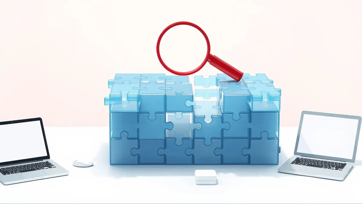 Illustration: A stack of translucent blue puzzle pieces sits on a clean white desk, with several pieces noticeably cracked or missing center sections.