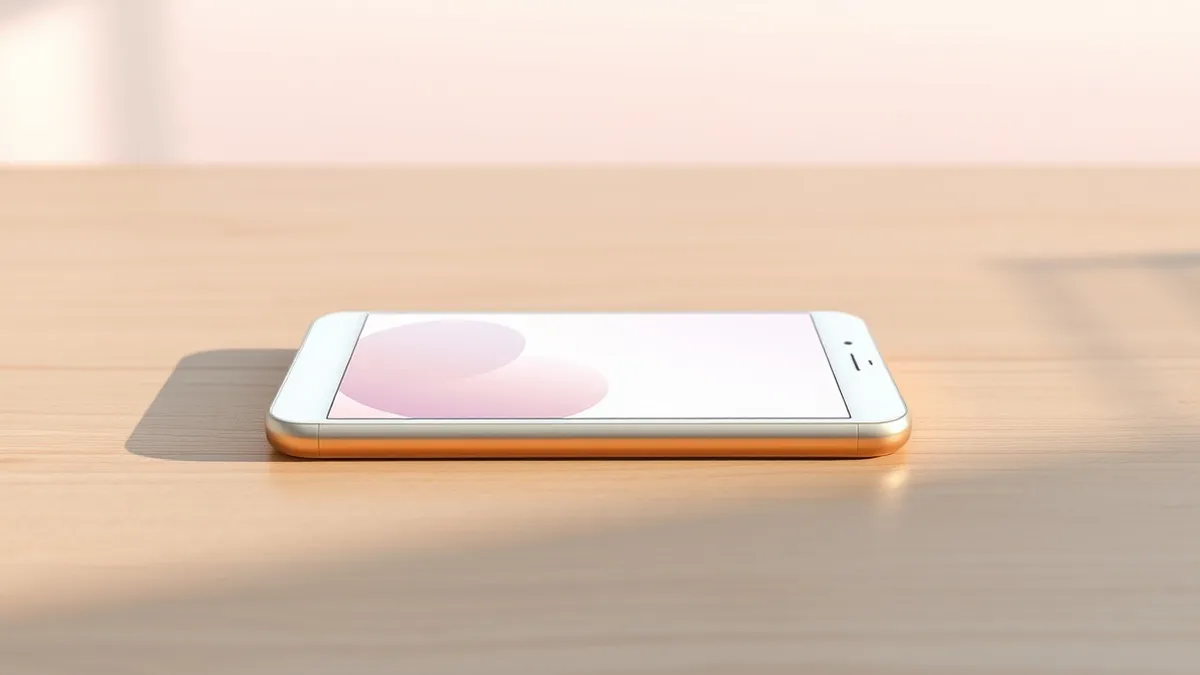 Illustration: A white smartphone rests on a clean wooden table.