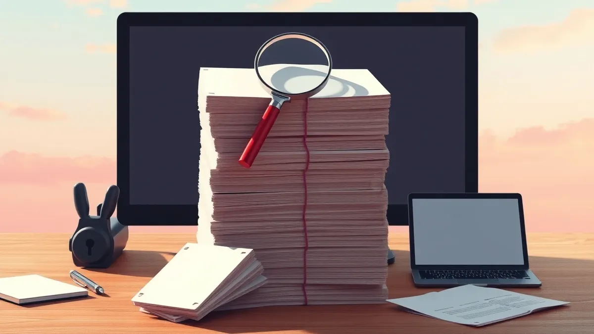 Illustration: A thick stack of blank index cards rests on a wooden desk, each tagged with a red ribbon to signify critical status.