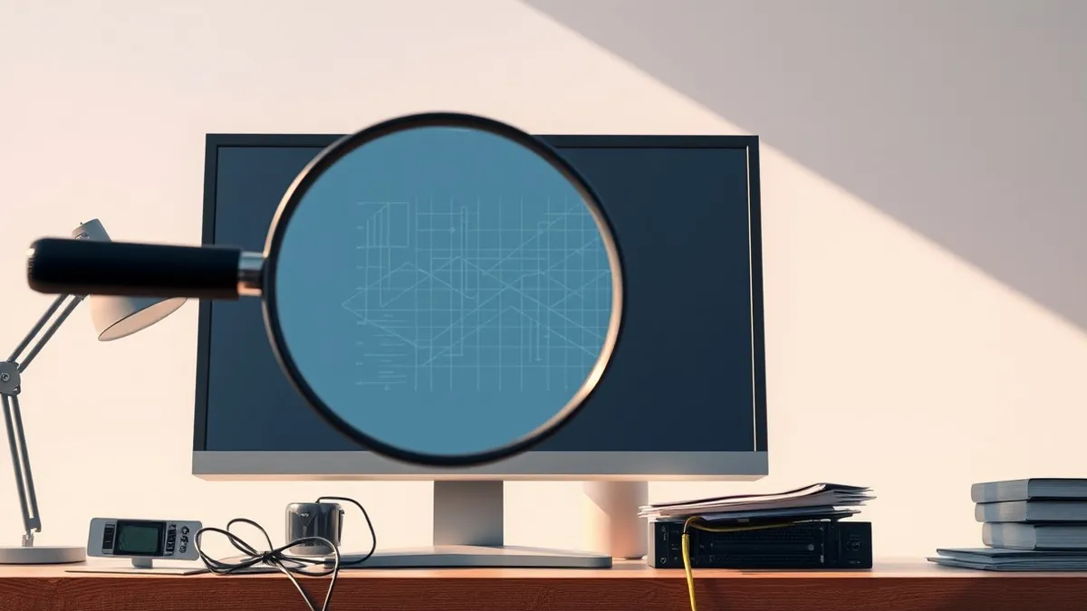 Illustration: A sleek server unit sits on a cluttered desk, its single blank display screen reflecting harsh office light.