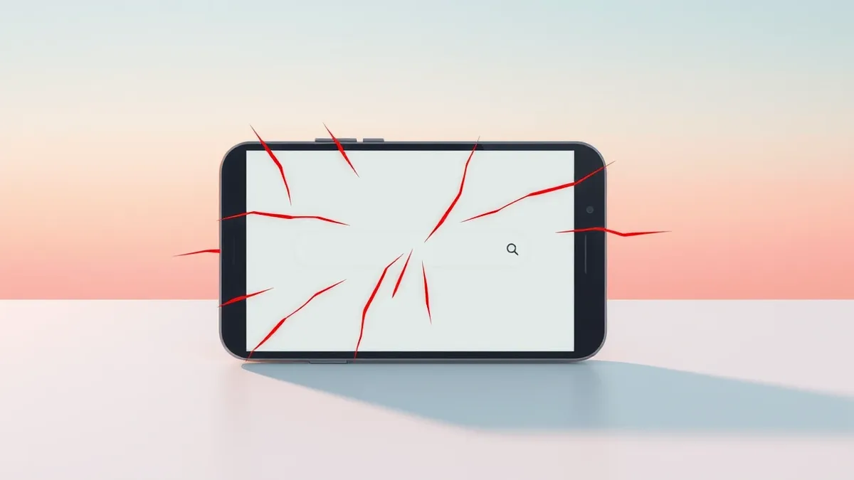 Illustration: A blank smartphone displays a simple search bar interface on its screen.