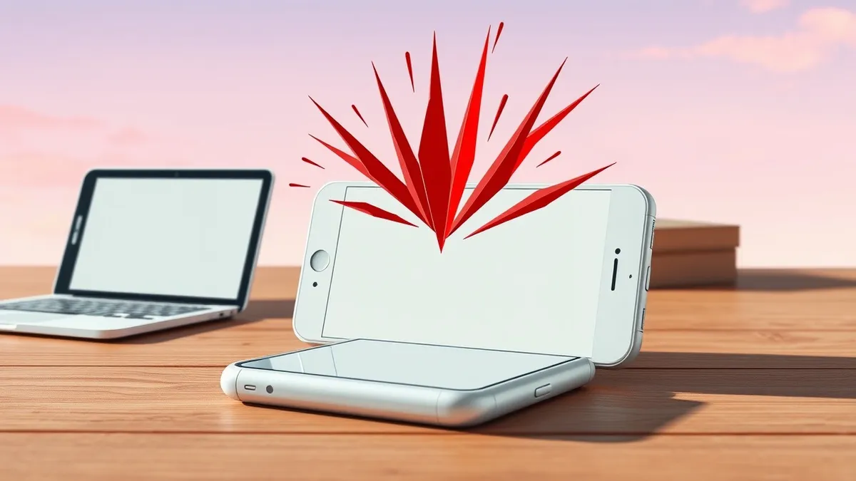 Illustration: A white smartphone rests on a wooden desk, its screen displaying a blank, generic medical app interface.