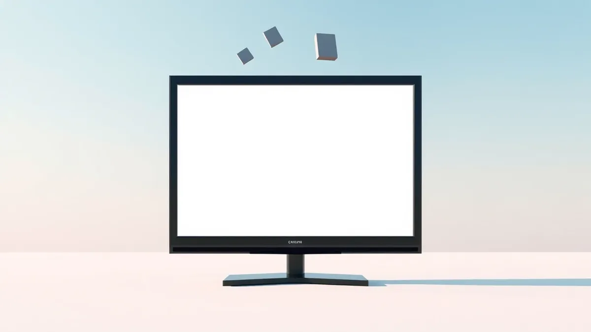 Illustration: A sleek black television set displays a completely blank white screen with zero interface elements.
