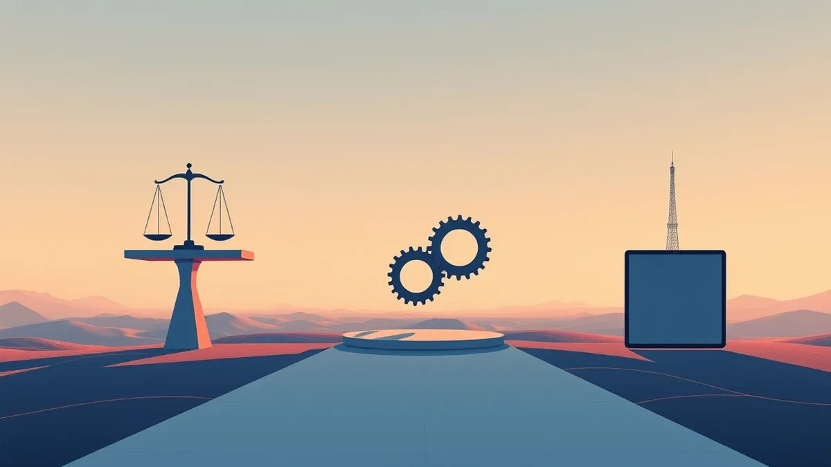 Illustration: Three distinct paths converge on a central platform.